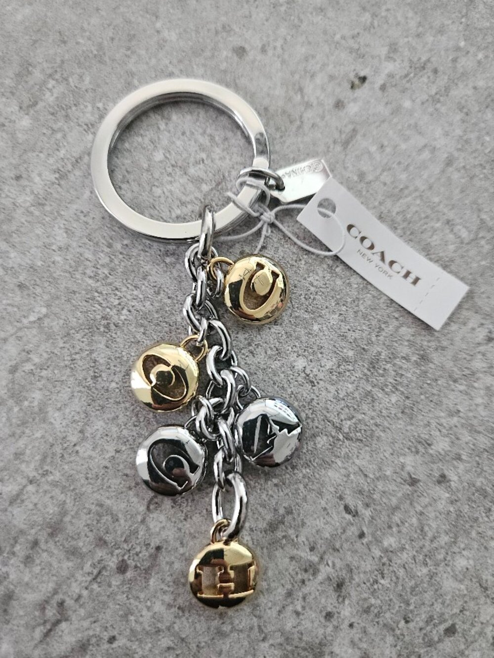Coach Signature Letters Key Chain Gold & Silver - NWT